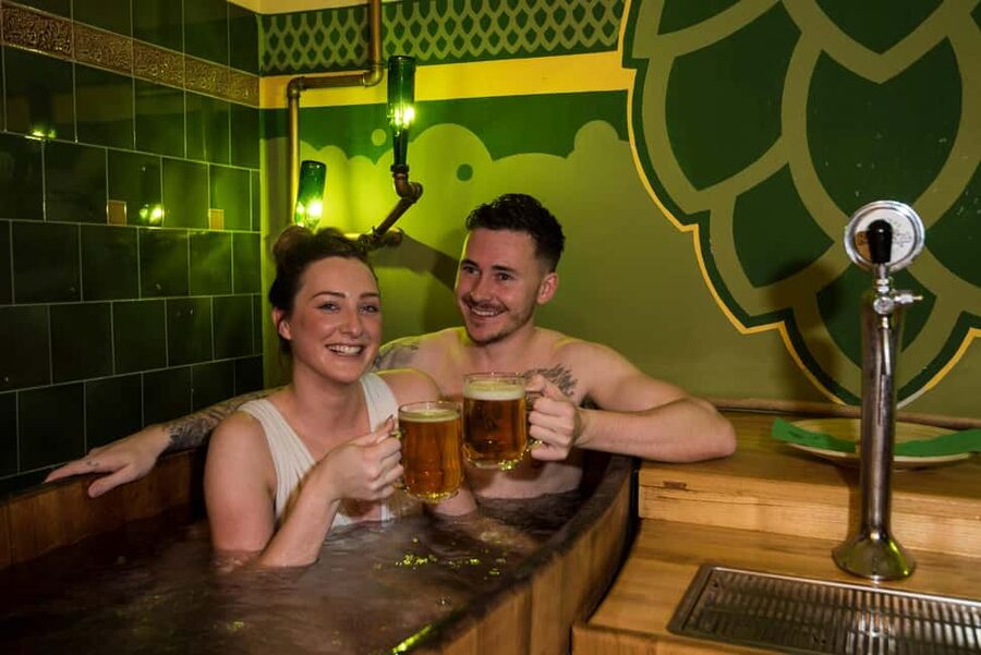 Beer Spa with optional Széchenyi Bath Tickets - Tapping Unlimited Draft Beer From the Tub